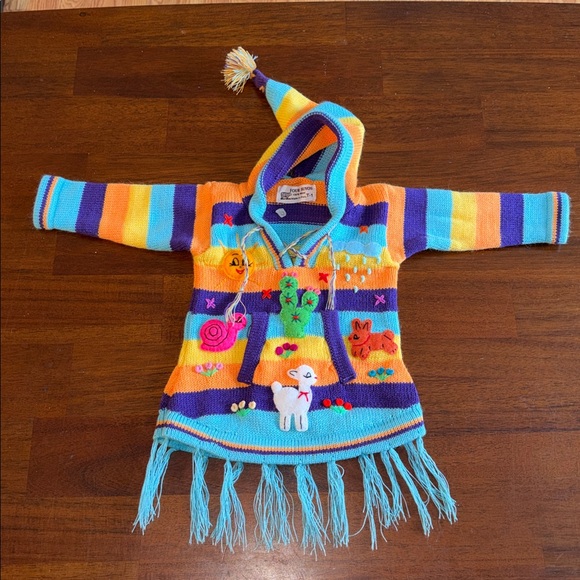 Four Suyos Other - Four Suyos Girls Peruvian 100% wool hooded Sweater with Puffy embellishments.